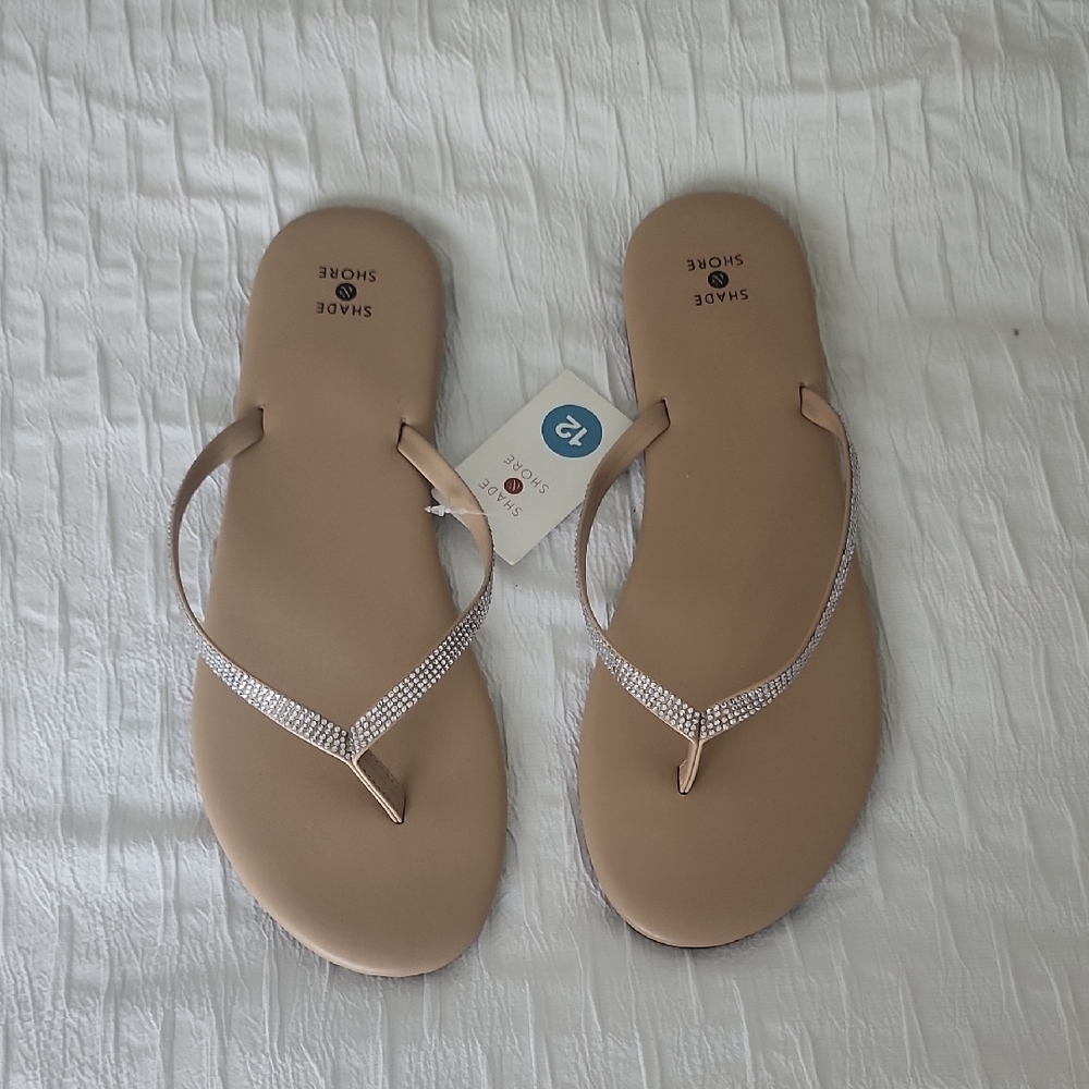 NWT Shade & Shore Tan RHINESTONE Sandals